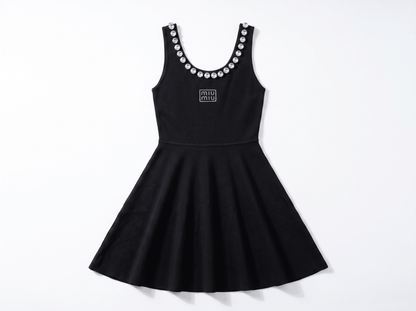 Miu Miu Crystal Embellished Black Mini Dress 💎✨ one size
