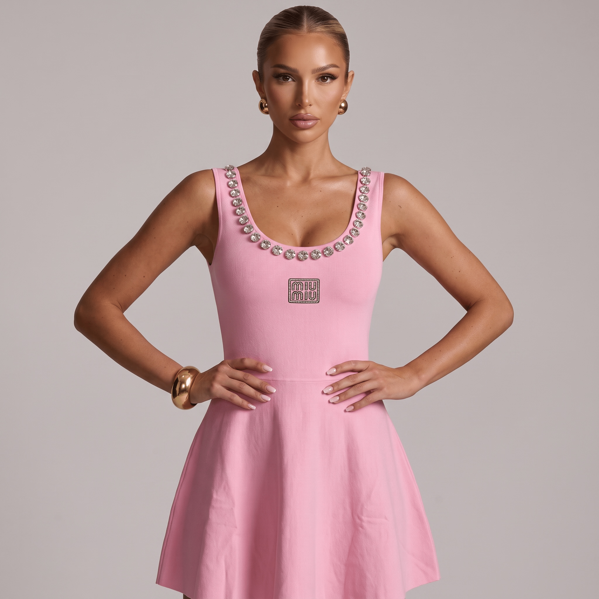 Miu Miu Crystal Embellished Pink Mini Dress 💎✨one size