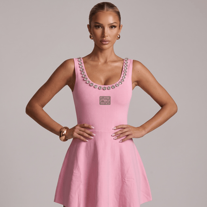 Miu Miu Crystal Embellished Pink Mini Dress 💎✨one size