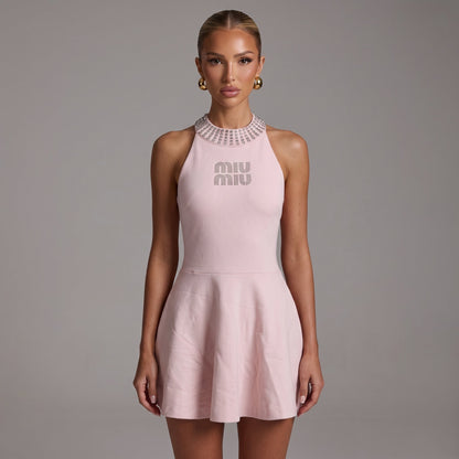 Miu Miu Halter Dress – Pink Crystal Collar 💎✨ one size