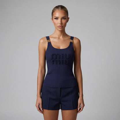 Miu Miu Navy Ribbed Logo Tank Top 💙✨