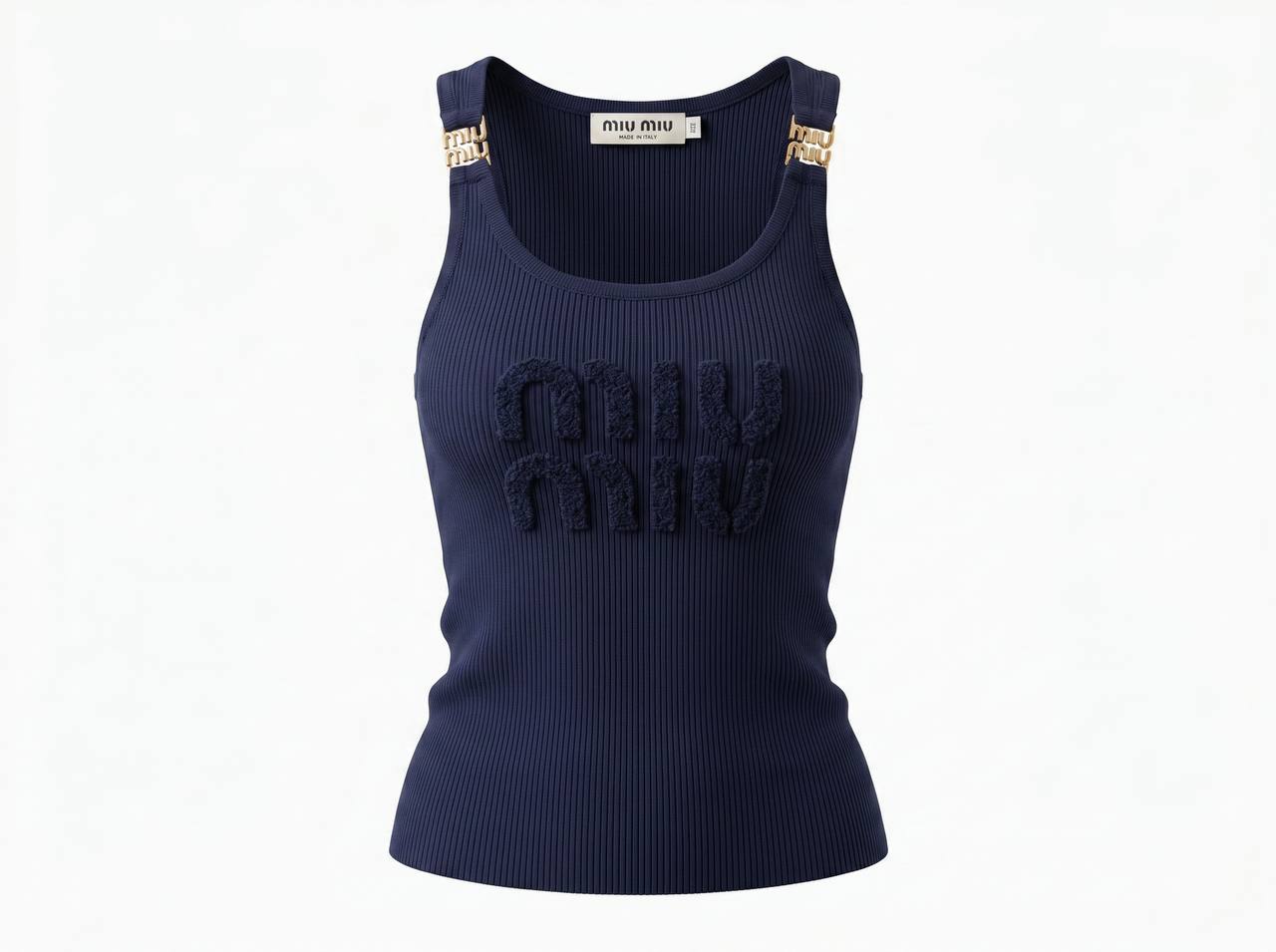 Miu Miu Navy Ribbed Logo Tank Top 💙✨