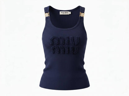 Miu Miu Navy Ribbed Logo Tank Top 💙✨