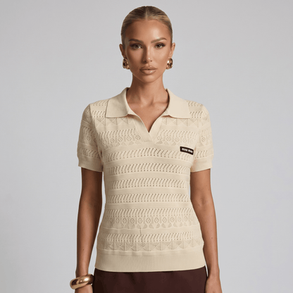 ✨ Miu Miu Pointelle Knit Polo Top – Ivory (one size)