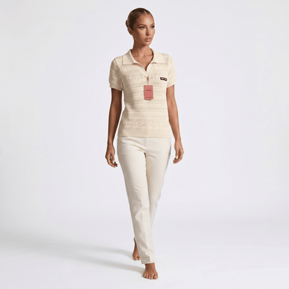 ✨ Miu Miu Pointelle Knit Polo Top – Ivory (one size)