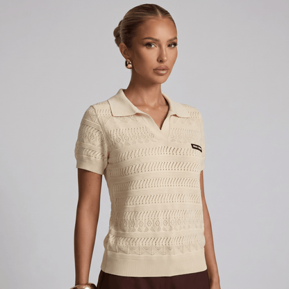 ✨ Miu Miu Pointelle Knit Polo Top – Ivory (one size)