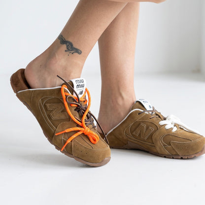 Miu Miu Suede Mule Slide Sneaker — Brown