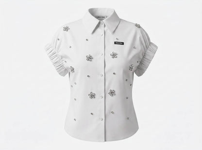 Miu Miu White Crystal Flower Embellished Shirt 🤍✨