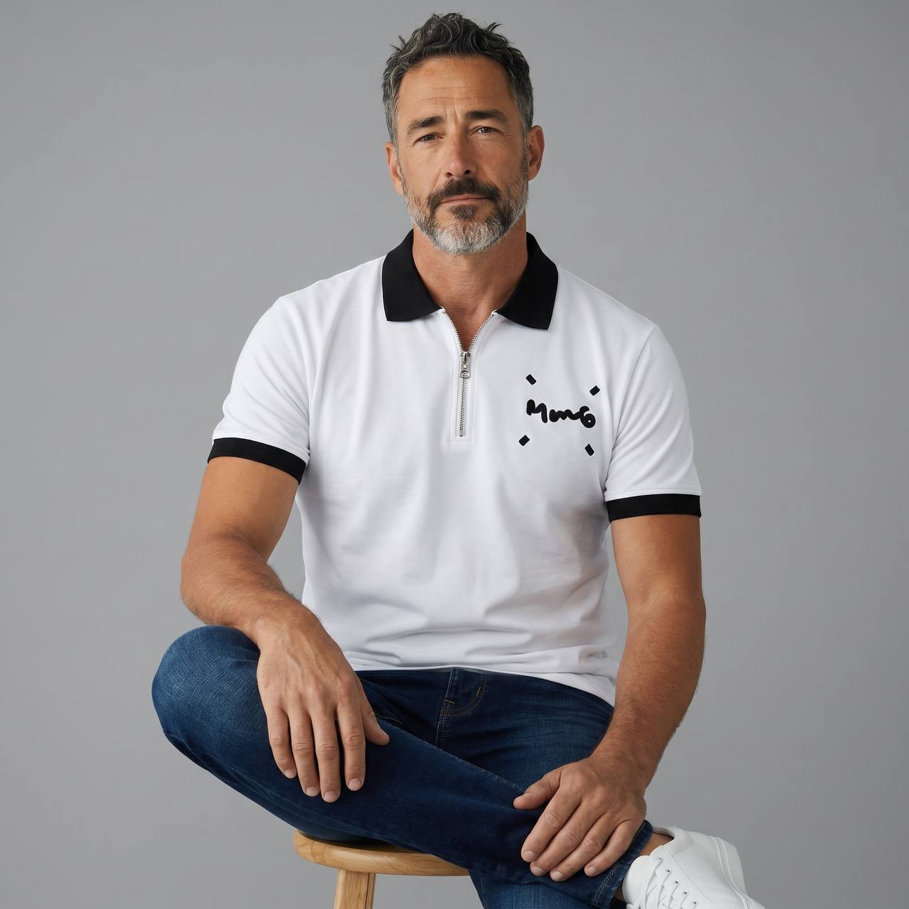 MM6 Maison Margiela Zip Polo Shirt – White & Black Edition 🤍🖤