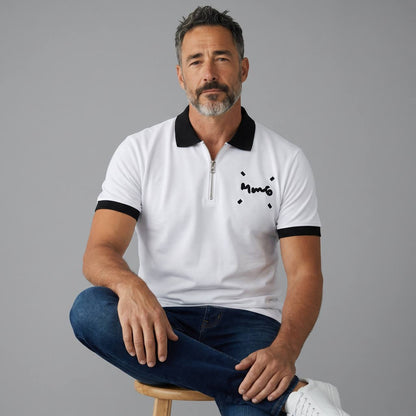 MM6 Maison Margiela Zip Polo Shirt – White & Black Edition 🤍🖤