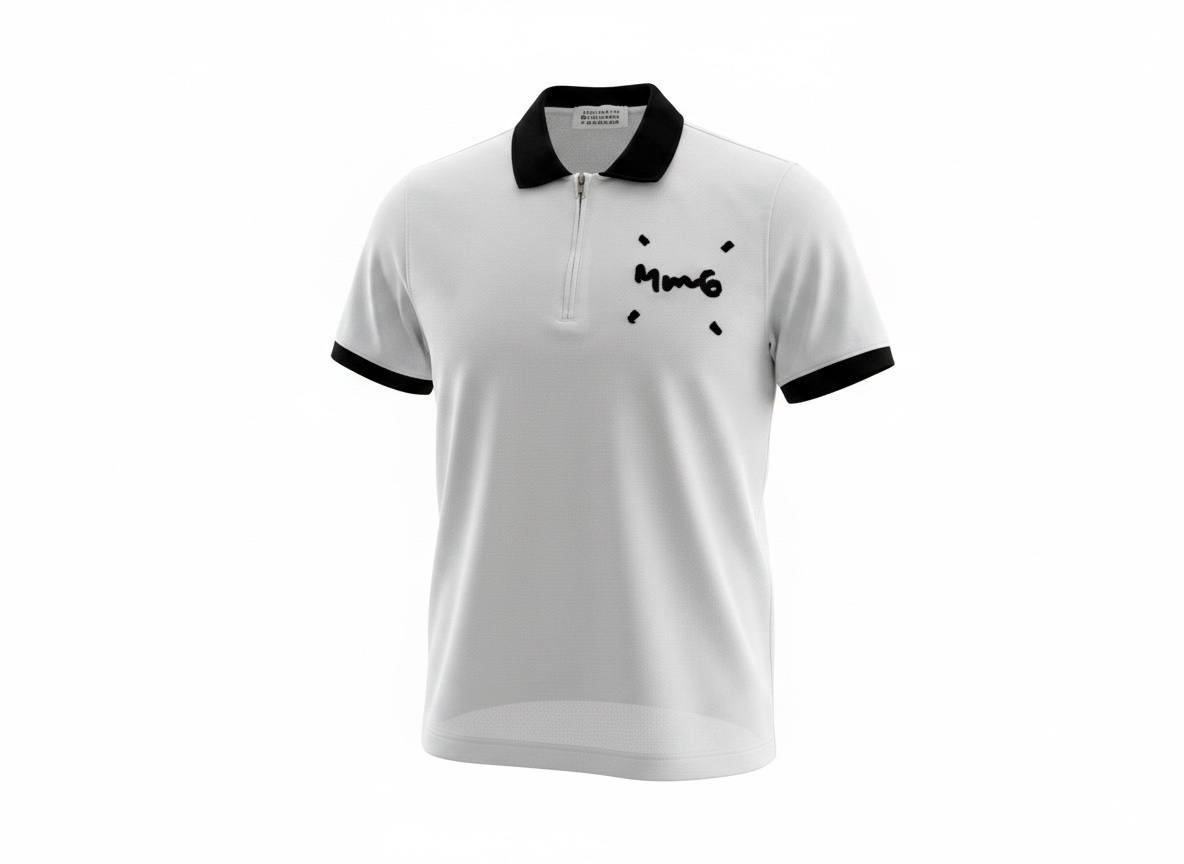 MM6 Maison Margiela Zip Polo Shirt – White & Black Edition 🤍🖤