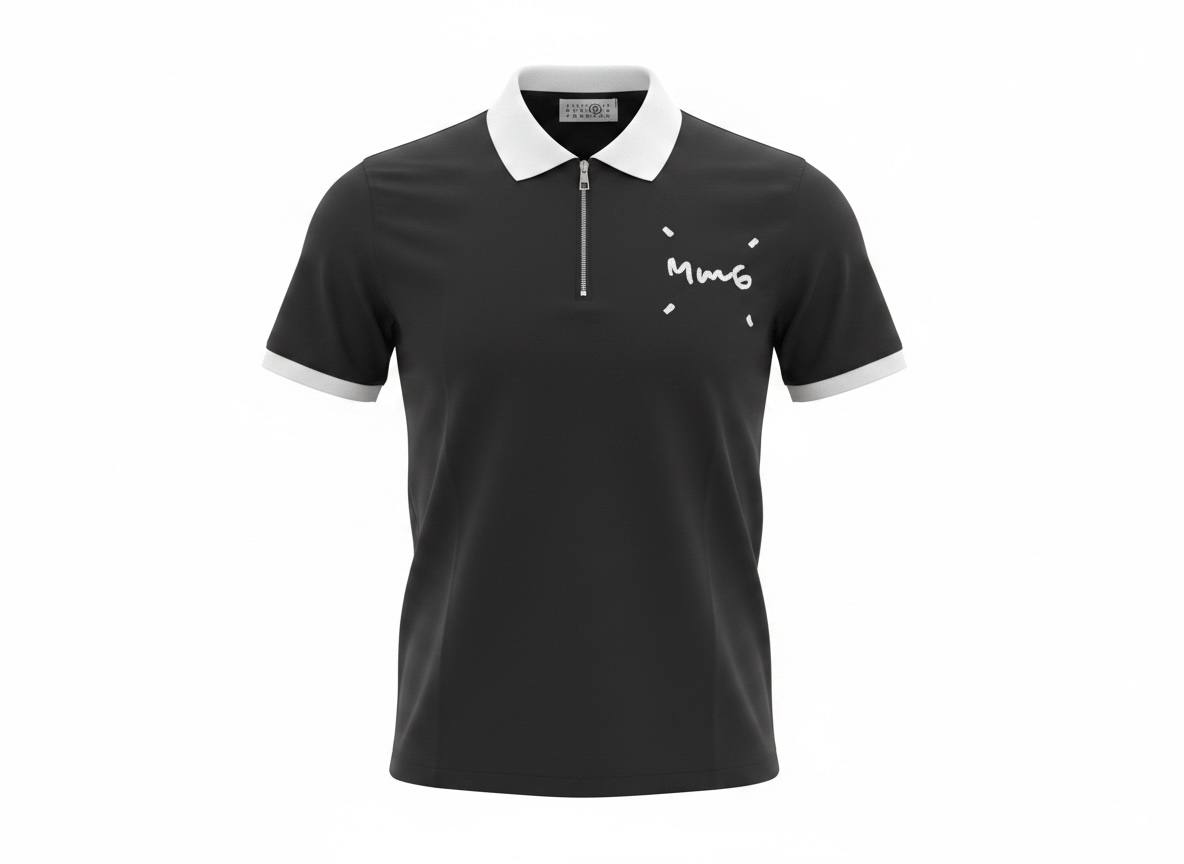 MM6 Maison Margiela Zip Polo T-Shirt – Black & White Edition 🖤✨