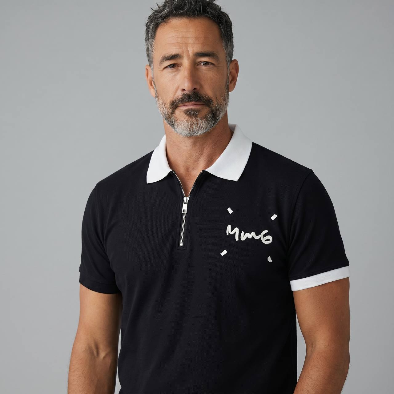 MM6 Maison Margiela Zip Polo T-Shirt – Black & White Edition 🖤✨