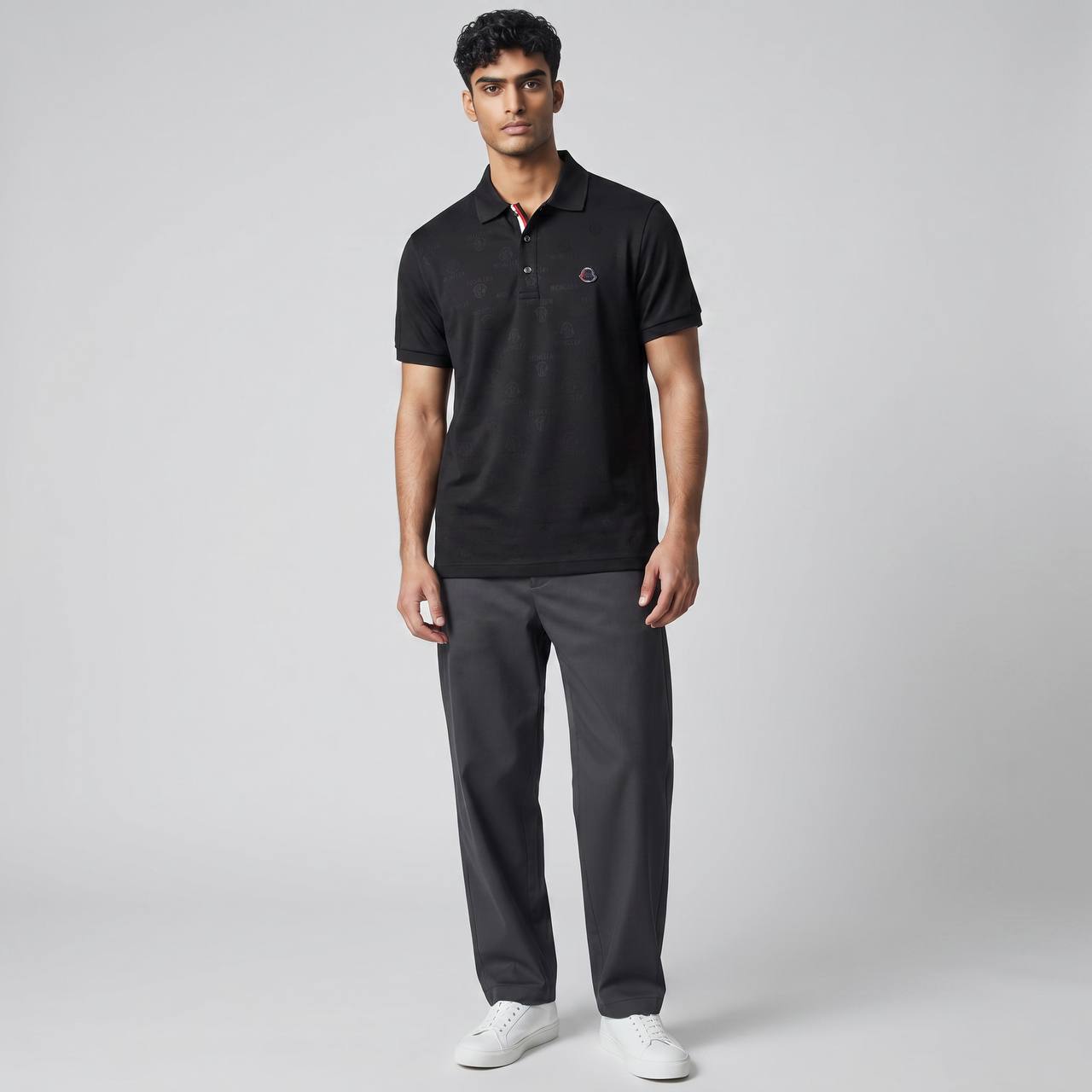 🖤 Moncler Style Black Polo – Tonal Logo Luxury Essential 👕🔥