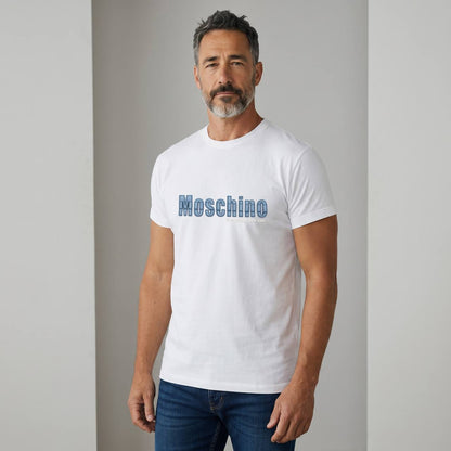 Moschino Minimal Logo T-Shirt – White & Blue Luxury Edition 🤍💙