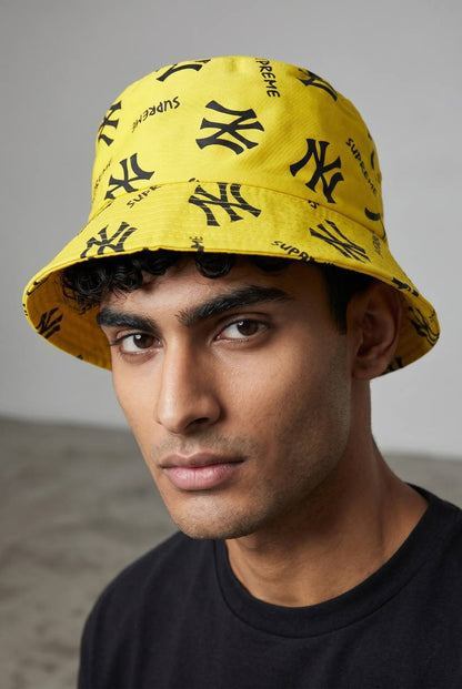 NY x Supreme Yellow Bucket Hat – Bold Monogram Streetwear Icon 💛🔥