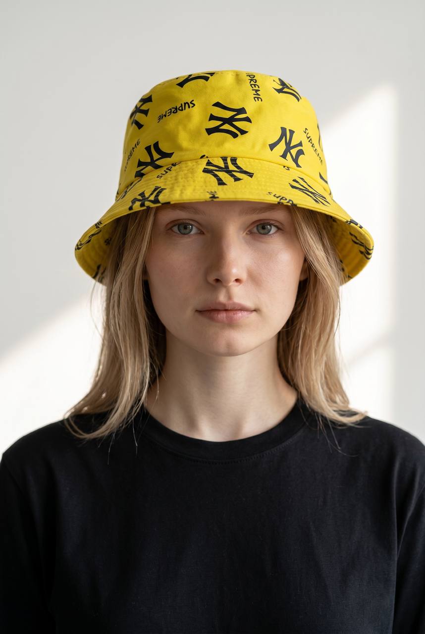 NY x Supreme Yellow Bucket Hat – Bold Monogram Streetwear Icon 💛🔥