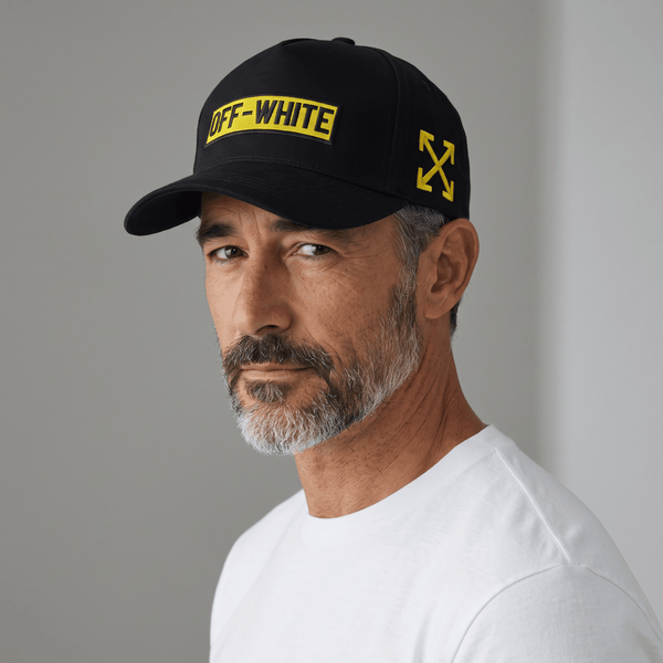 🧢💛 Off-White Logo Baseball Cap – Black & Yellow ⚫🟡