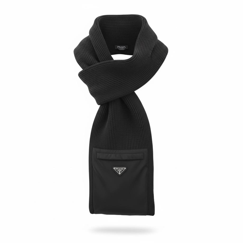 Prada Black Knit Scarf with Signature Pocket – Timeless Luxury 🖤✨