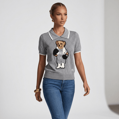 🧸 Polo Ralph Lauren Bear Knit Polo Sweater – Heather Grey Edition