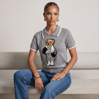 🧸 Polo Ralph Lauren Bear Knit Polo Sweater – Heather Grey Edition
