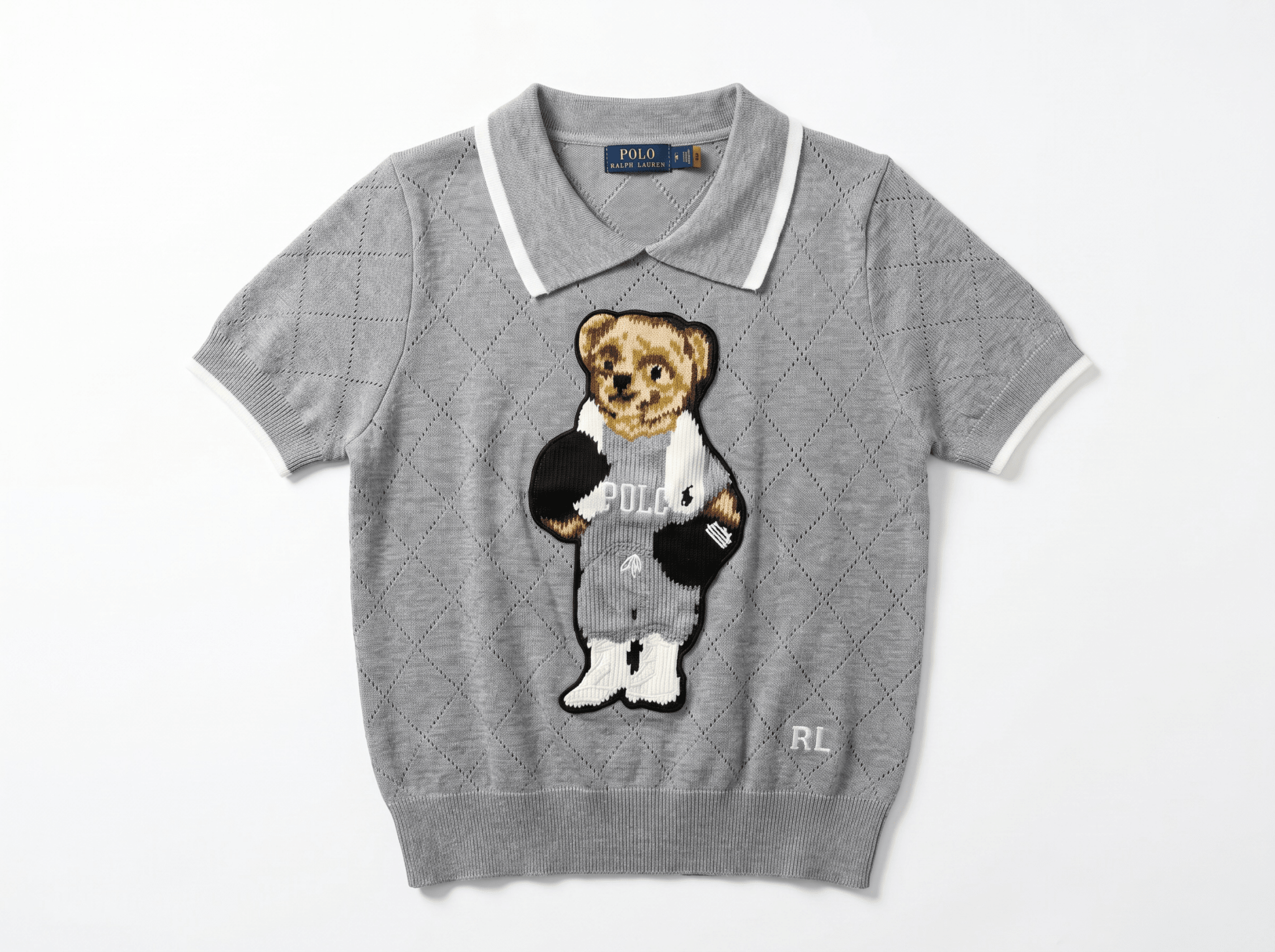 🧸 Polo Ralph Lauren Bear Knit Polo Sweater – Heather Grey Edition