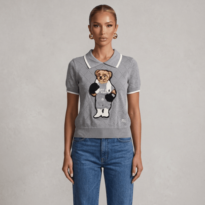 🧸 Polo Ralph Lauren Bear Knit Polo Sweater – Heather Grey Edition