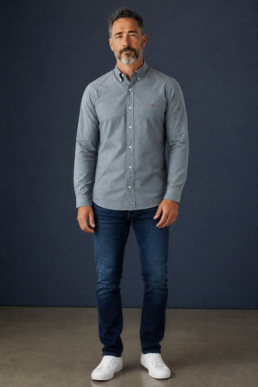 Polo Ralph Lauren Premium Oxford Button-Down Shirt for Men – Classic Relaxed Fit Smart Casual Shirt 🩶✨