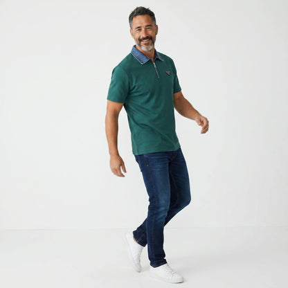 Prada Milano Denim Collar Zip Polo – Emerald Edition 💚👖