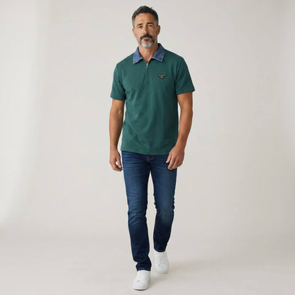 Prada Milano Denim Collar Zip Polo – Emerald Edition 💚👖