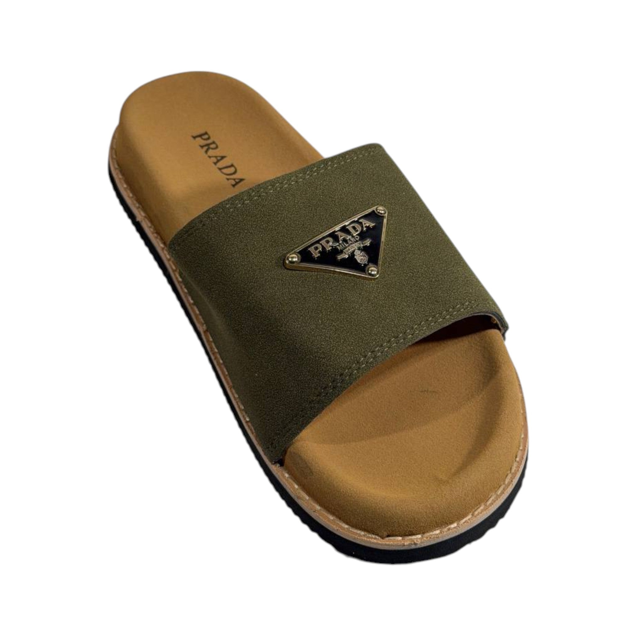Prada Olive Comfort Slides – Luxury Minimal Summer Sandals 💚👡