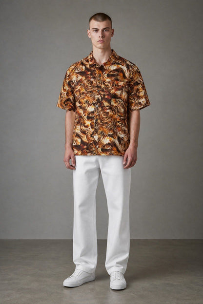Premium Abstract Marble Print Short Sleeve Resort Shirt for Men – Relaxed Fit Summer Statement Button-Up 🔥🤎