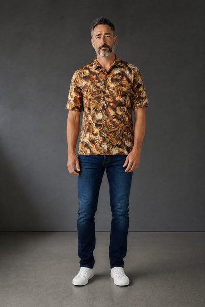 Premium Abstract Marble Print Short Sleeve Resort Shirt for Men – Relaxed Fit Summer Statement Button-Up 🔥🤎