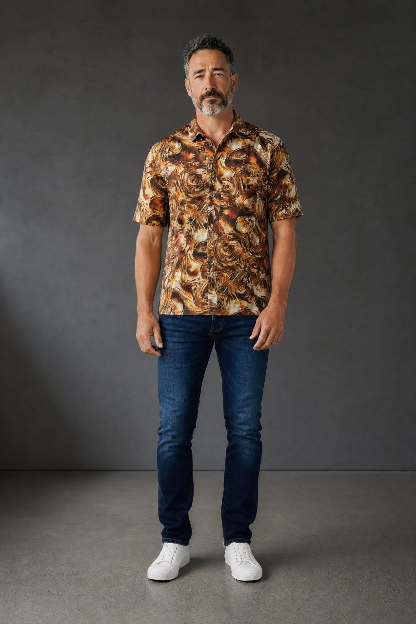 Premium Abstract Marble Print Short Sleeve Resort Shirt for Men – Relaxed Fit Summer Statement Button-Up 🔥🤎
