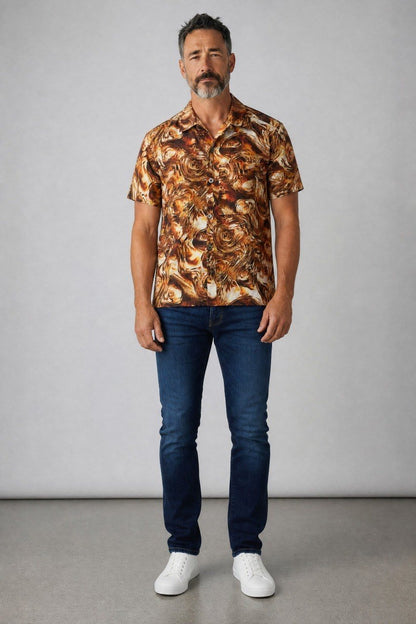 Premium Abstract Marble Print Short Sleeve Resort Shirt for Men – Relaxed Fit Summer Statement Button-Up 🔥🤎