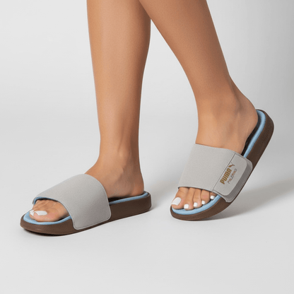 Puma Palermo Comfort Slides — Sky Blue & Grey