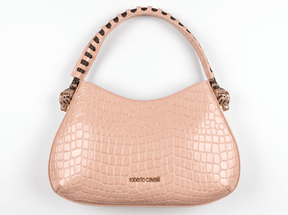 Roberto Cavalli Croc-Embossed Leather Hobo Shoulder Bag – Blush Pink