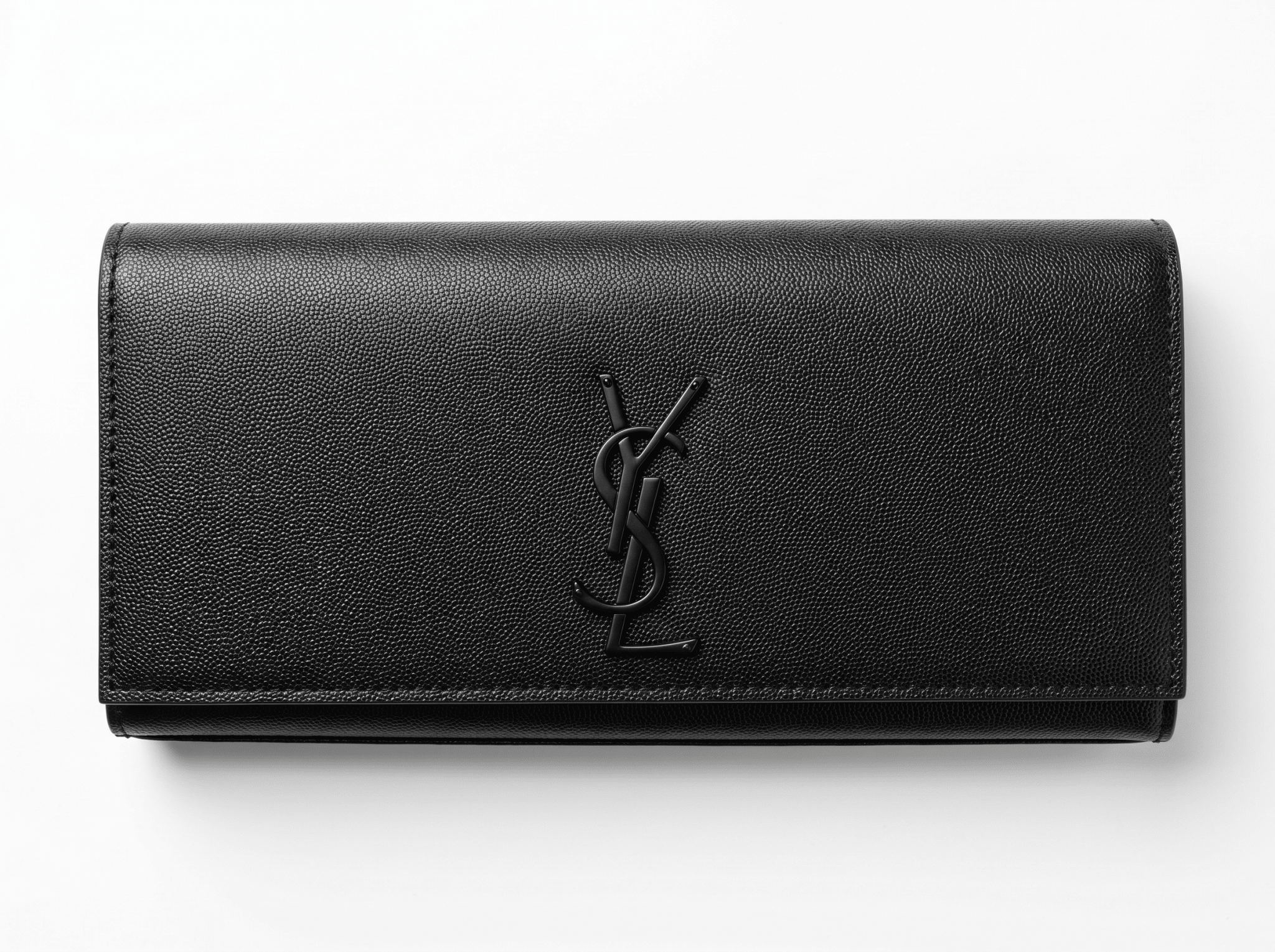 Saint Laurent Black Grain Leather Tonal YSL Clutch 🖤✨👛🔥
