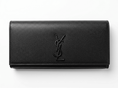 Saint Laurent Black Grain Leather Tonal YSL Clutch 🖤✨👛🔥