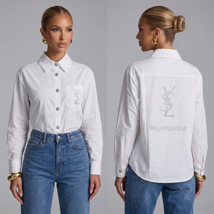 Saint Laurent Classic Shirt – White Crystal Logo ✨
