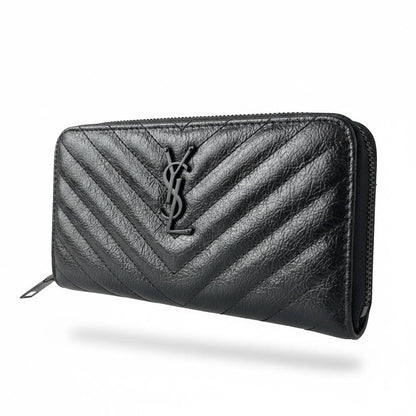 Saint Laurent Inspired Black Quilted Zip Wallet 🖤✨ Luxury YSL Style Long Wallet