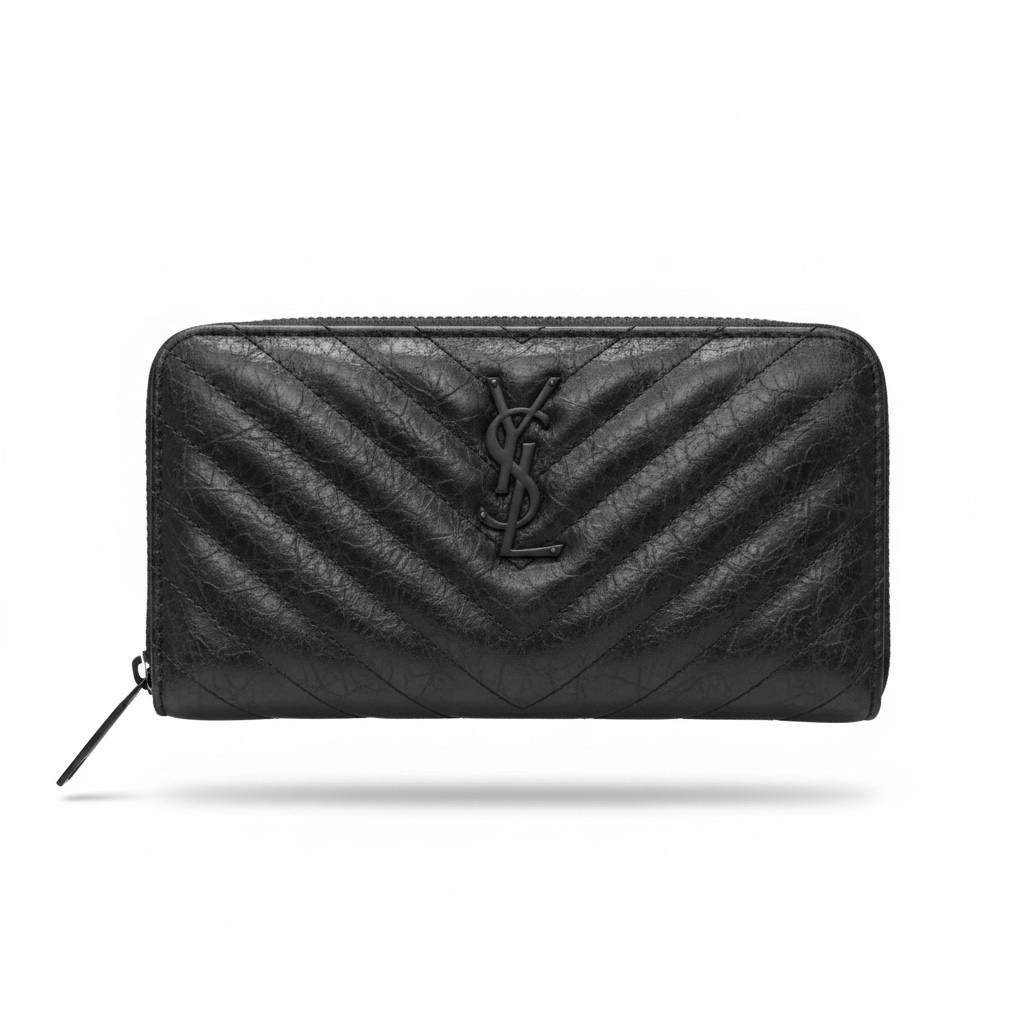 Saint Laurent Inspired Black Quilted Zip Wallet 🖤✨ Luxury YSL Style Long Wallet