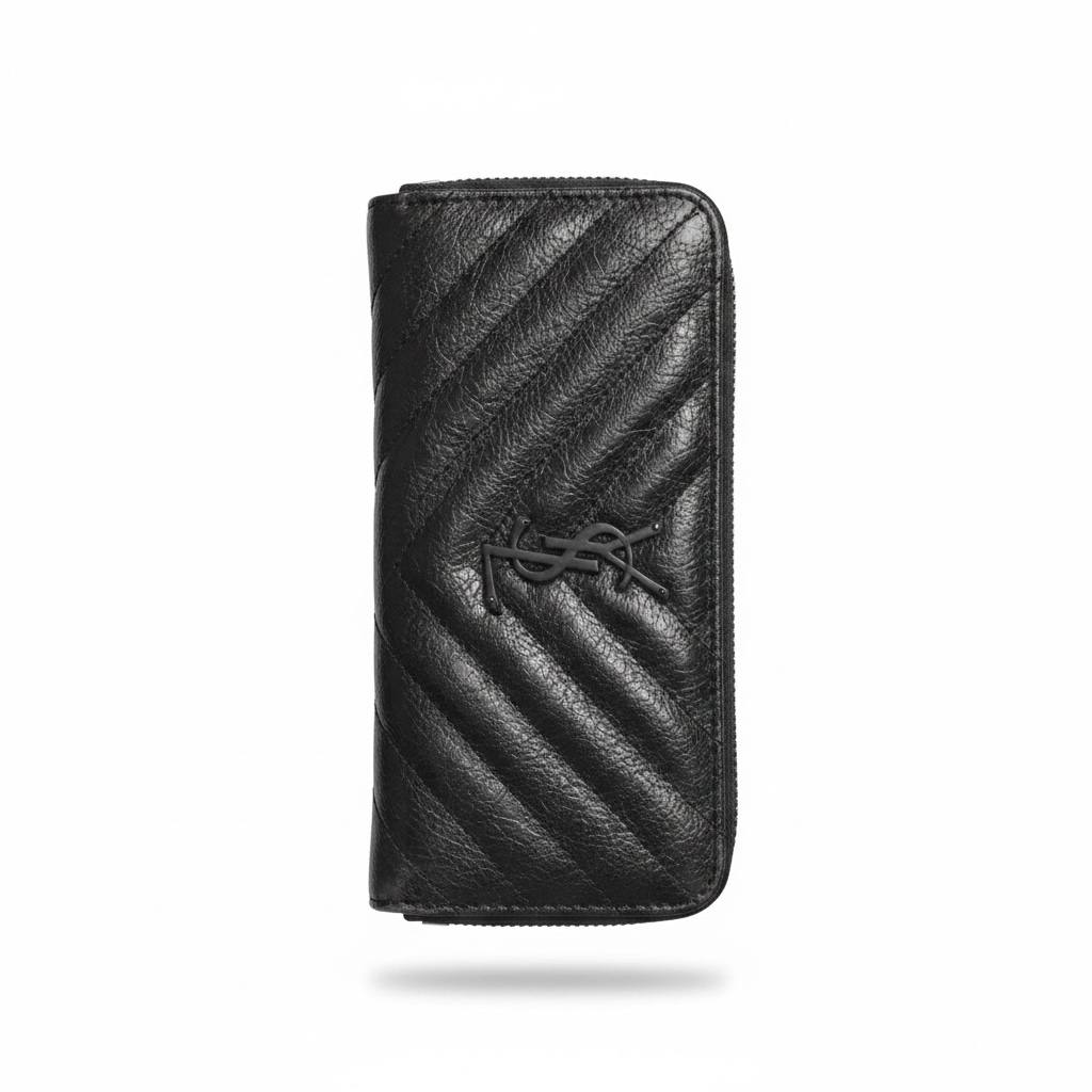 Saint Laurent Inspired Black Quilted Zip Wallet 🖤✨ Luxury YSL Style Long Wallet