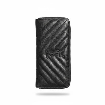 Saint Laurent Inspired Black Quilted Zip Wallet 🖤✨ Luxury YSL Style Long Wallet