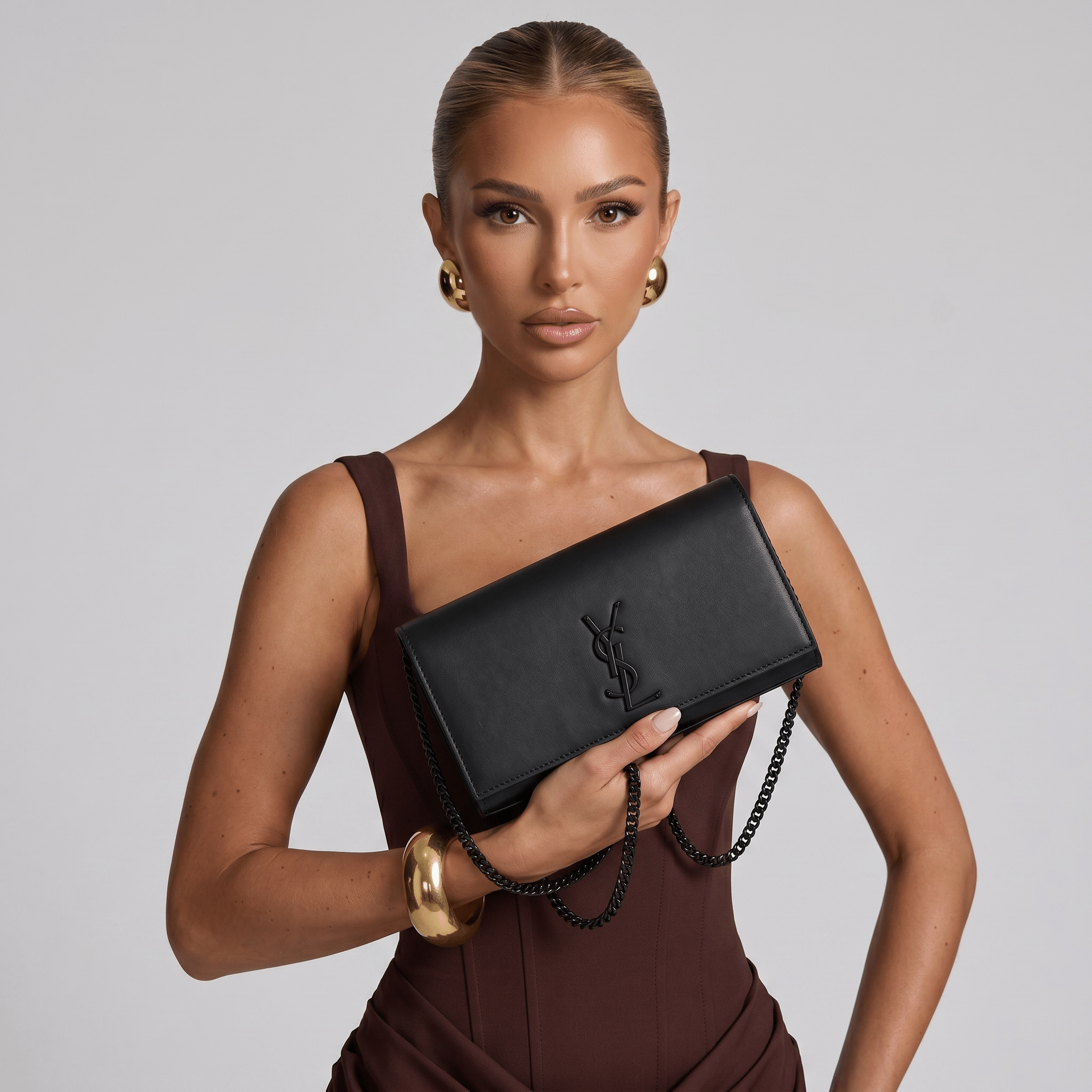 Saint Laurent Matte Black YSL Leather Clutch 🖤✨👛🔥