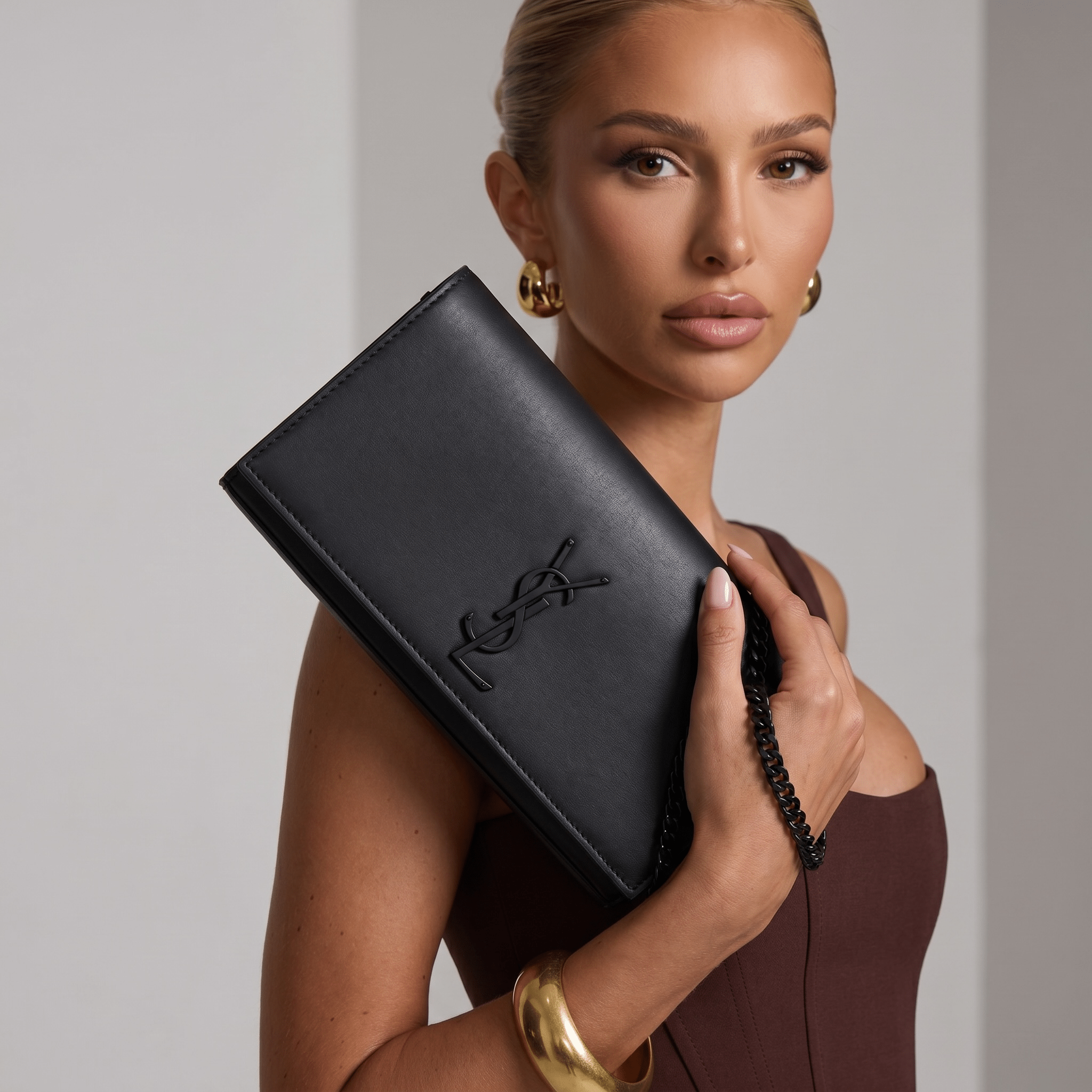 Saint Laurent Matte Black YSL Leather Clutch 🖤✨👛🔥