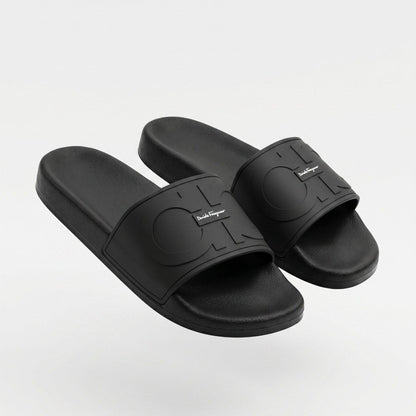 ⚫✨ Salvatore Ferragamo Black Logo Slide Sandals | Luxury Comfort Slides 👣