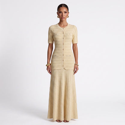 Sandro Paris Knit Short Sleeve Midi Dress — Beige