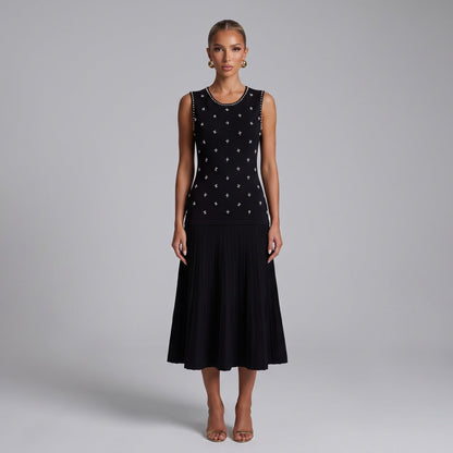 Sandro Pearl Embellished Sleeveless Knit Top – Black 🥥one size