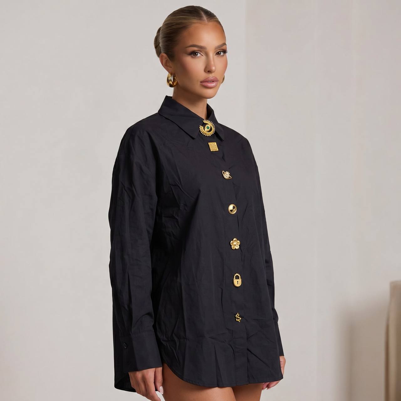 Schiaparelli Black Icon Button Shirt Dress 🖤